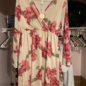 PinkBlush Ivory Floral Chiffon Wrap Maternity Dress